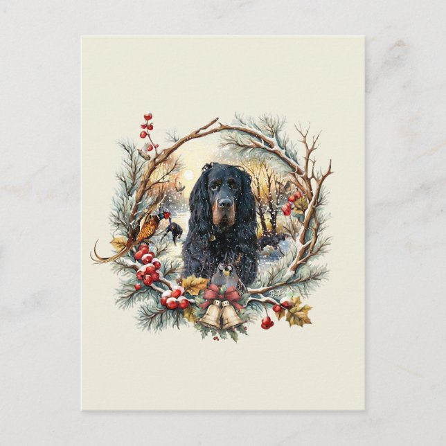 Carte Postale Gordon Setter Christmas Joy – Seasonal Dog Art (Devant)