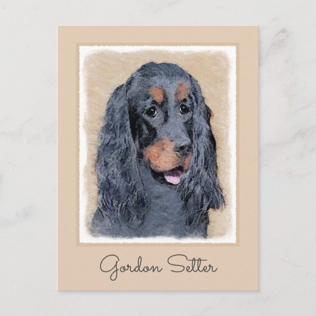 Carte Postale Gordon Setter Peinture - Joli art original chien (Devant)