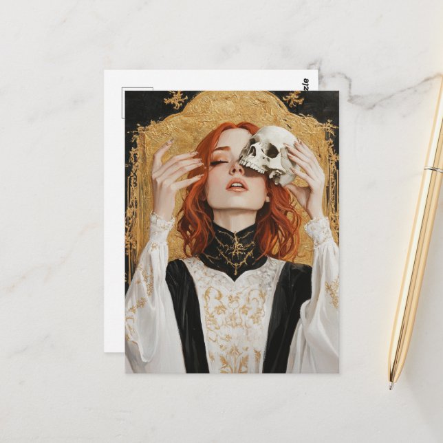 Carte Postale Gorgeous Red haired Woman With a Skull (Devant/Arrière en situation)