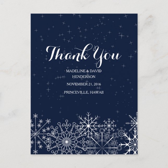 Carte Postale Gorgeous Snowflakes Mariages d'hiver Merci (Devant)