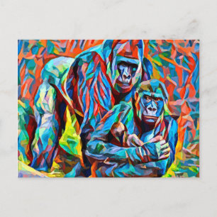 Carte Postale Gorilla Ape Famille Animaux Abstraits Faune Art