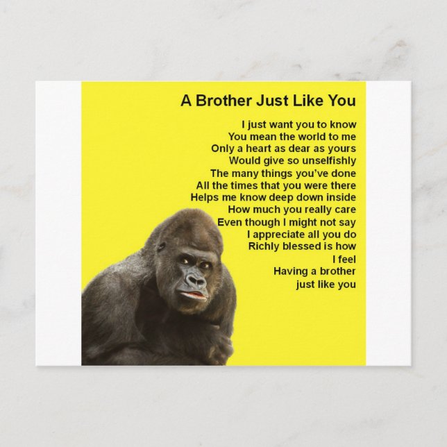 Carte Postale Gorilla Design - Poème Frère (Devant)