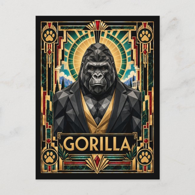 Carte Postale Gorille, faune Art déco (Devant)