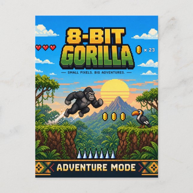 Carte Postale Gorille, Rétro Pixel Art 8-Bit (Devant)