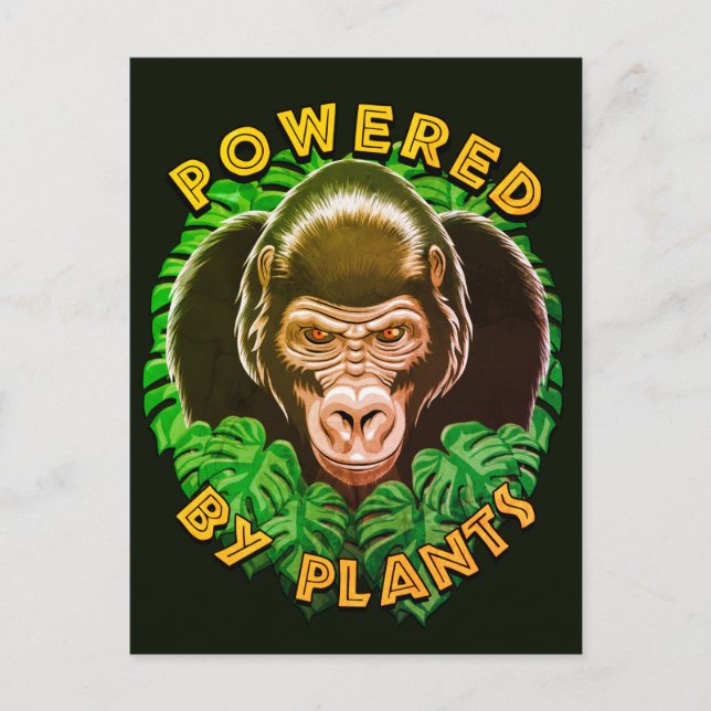 Carte Postale Gorille Végétal - Alimenté par les Plantes (Devant)