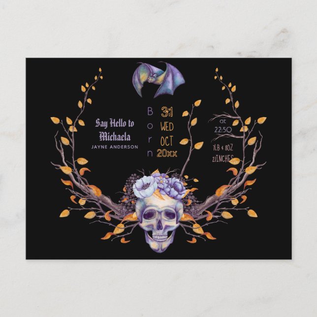 Carte Postale GOTH Baby Stats Arrivée Faire-part Halloween (Devant)