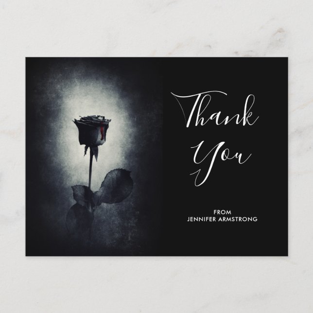 Carte Postale Goth Black Rose Goutte de Sang Macabre Merci (Devant)