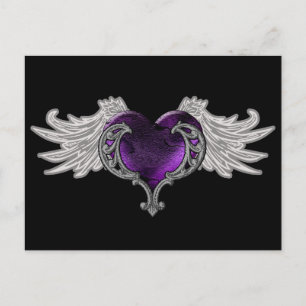 Carte Postale Goth Coeur pourpre avec Ange Ailes