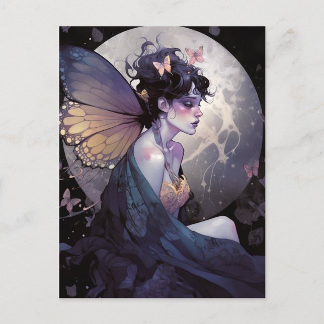 Carte Postale Goth Dark Fairy Girl Imaginaire Art (Devant)