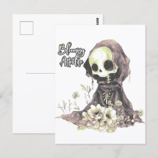 Carte Postale Goth d'été Squelette et fleurs
