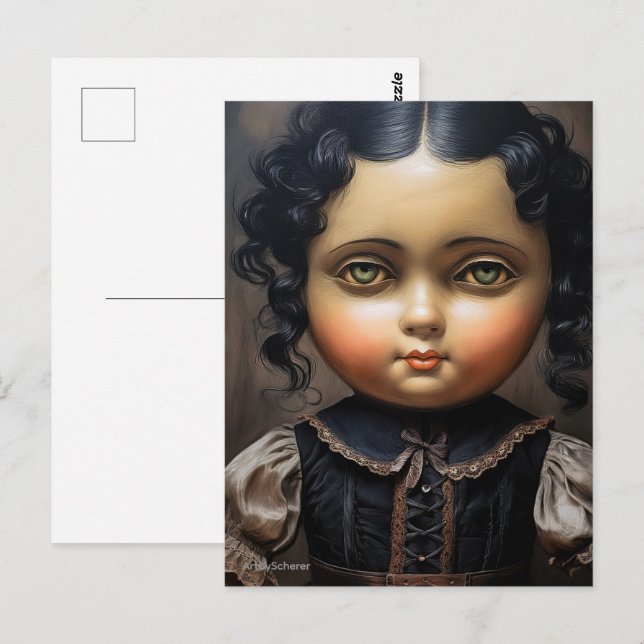 Carte postale Goth Doll vintage - Charme étrange (Devant / Derrière)