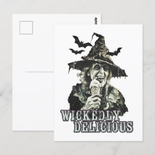 Carte Postale Goth été Éffrayante sorcière avec crème glacée