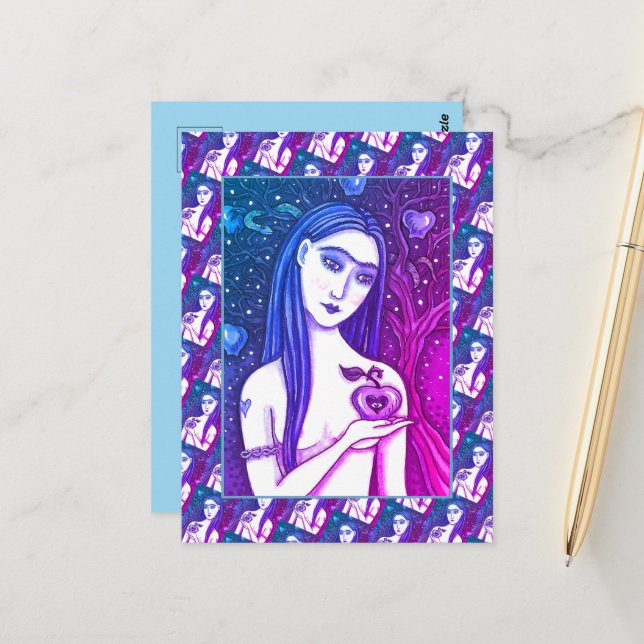 CARTE POSTALE GOTH EVE, CÔTÉ SOMBRE D'EDEN, POMME ET SERPENT (Devant/Arrière en situation)