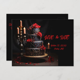 Carte Postale Goth Red Black Rose Mariage gâteau Enregistrer la