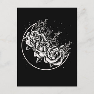 Carte Postale Goth Rose Lune Gothique Wicca Crescent Fleurs
