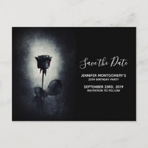 Carte Postale Goth Rose noir goutte de sang Enregistrer la date