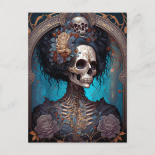 Carte Postale Goth Skeleton Skull Woman Gothique