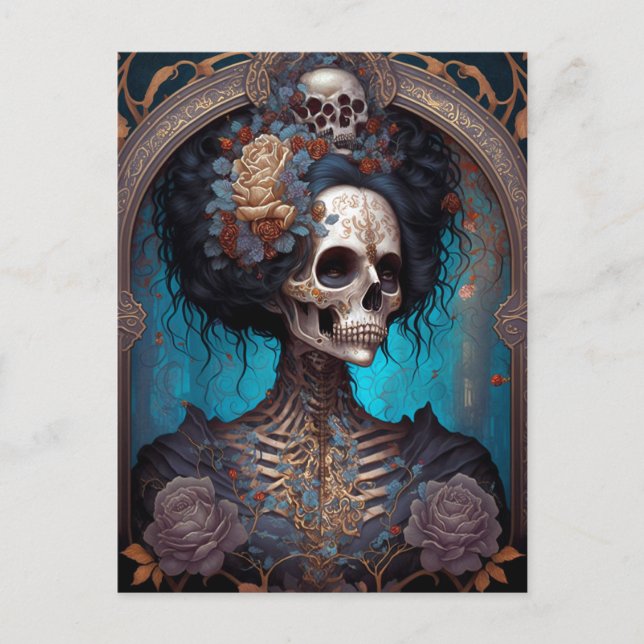 Carte Postale Goth Skeleton Skull Woman Gothique (Devant)