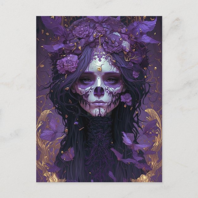 Carte Postale Goth Skull Woman Dark Imaginaire Art (Devant)
