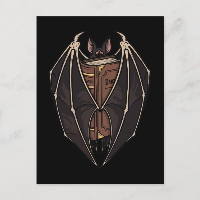 Carte Postale Gothic Bat Reading Dark Spell Book (Devant)