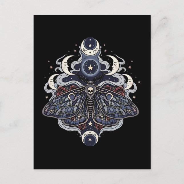 Carte Postale Gothic Death Moth and Moon Phases (Devant)