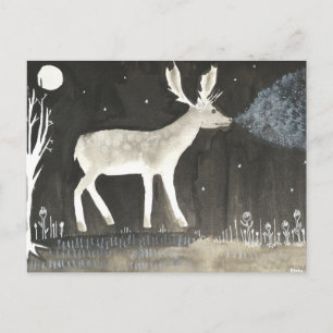 Carte Postale Gothic Deer, Stag at Night Ink Painting