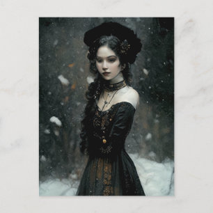 Carte Postale Gothic Girl en hiver. Snowing.