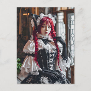 Carte Postale Gothic Kawaii Servante aux Tresses Rouges