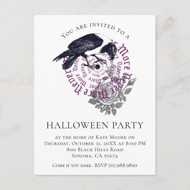 Carte Postale Gothic Raven Halloween Party Invitation (Devant)