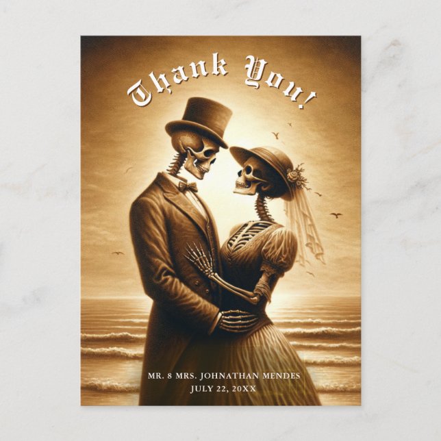 Carte Postale Gothic Sepia Skeleton Couple Wedding Thank You (Devant)