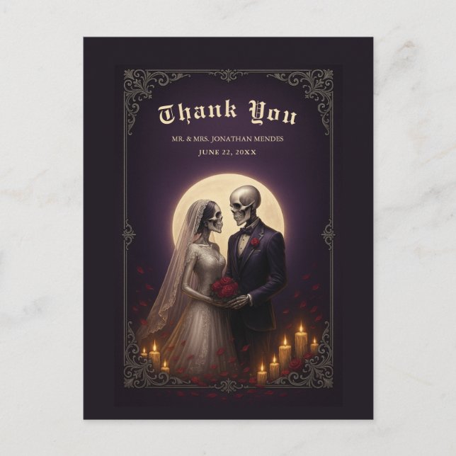Carte Postale Gothic Skeleton Couple Elegant Wedding Thank You (Devant)