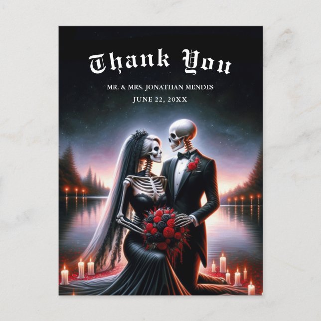 Carte Postale Gothic Skeleton Couple Navy Wedding Thank You (Devant)