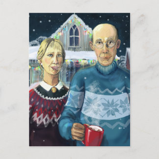 Carte Postale gothique américain - parodie hivernale