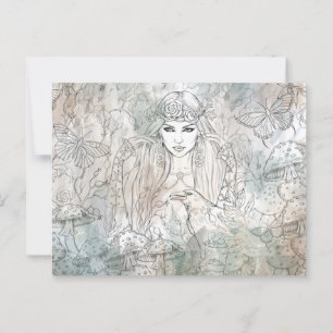Carte Postale Gothique belle sorcière avec corbeau