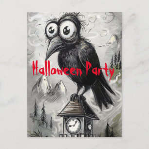 Carte Postale Gothique Black Crow Éffrayant Halloween Party