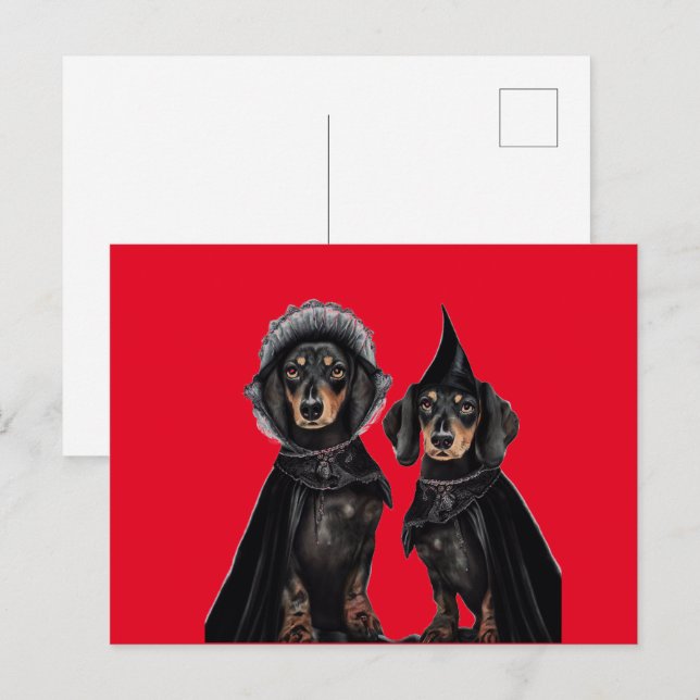Carte Postale Gothique Dachshund Halloween (Devant / Derrière)