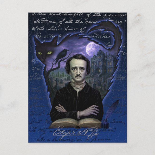Carte postale gothique d'Edgar Allan Poe avec corb (Devant)