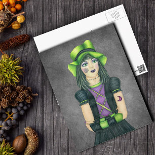 Carte Postale Gothique Monster Girl Green Casquette tatouages su