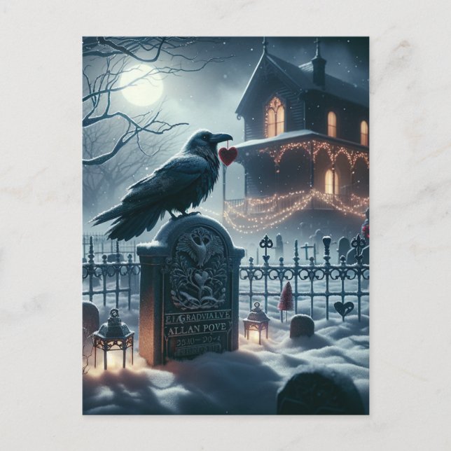 Carte Postale Gothique Nevermore Corbeau sur Poe Gravestone Noël (Devant)