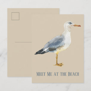 Carte Postale Gouache Mouette Personnalisée de Plage