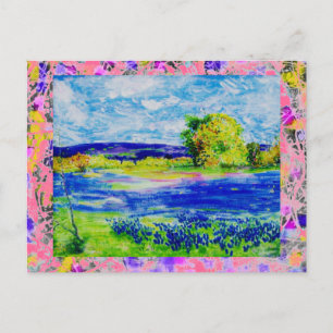 Carte Postale goutte d'eau fleur sauvage du bleuet