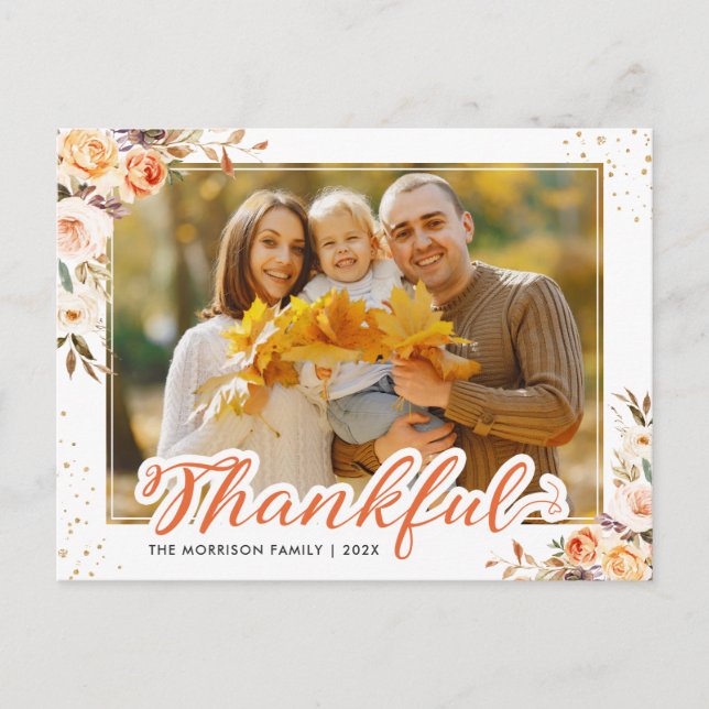 Carte Postale Grâces Script Automne Floral Thanksgiving Photo (Devant)