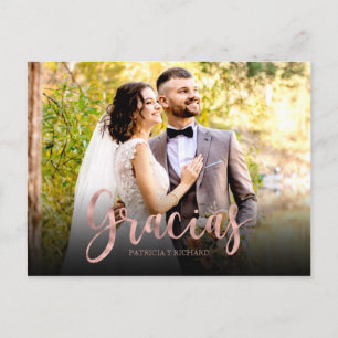 Carte Postale Gracias Rose Gold Photo Mariage espagnol Merci