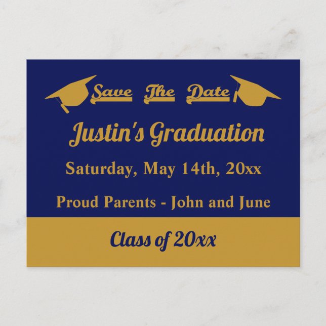 Carte Postale Graduate Graduate Graduate Save The Date Blue and  (Devant)