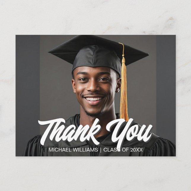 Carte Postale Graduate Photo Bold Script Graduation Thank You (Devant)