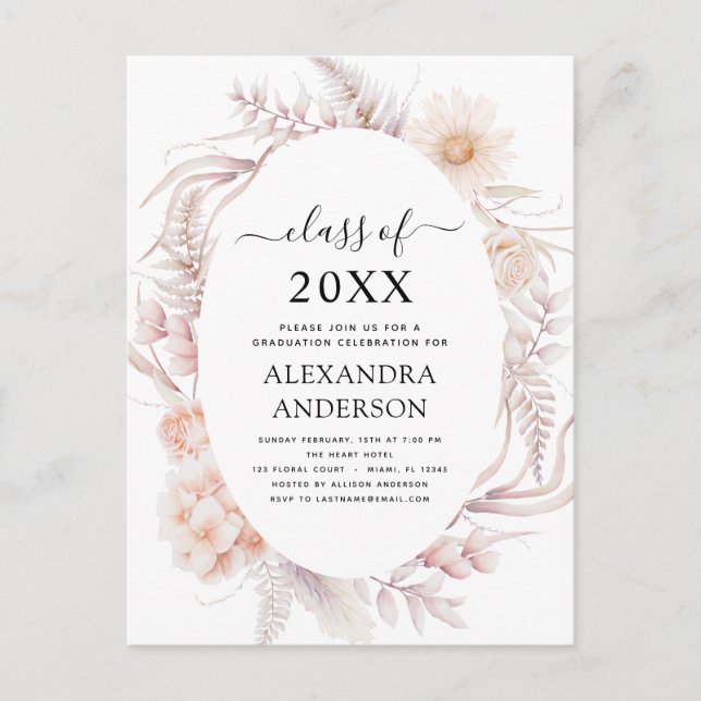 Carte Postale Graduation 2022 Boho Chic Dusty Pink Desert Invita (Devant)