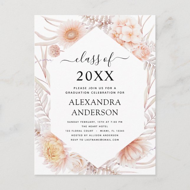 Carte Postale Graduation 2022 Boho Chic Dusty Pink Desert Invita (Devant)