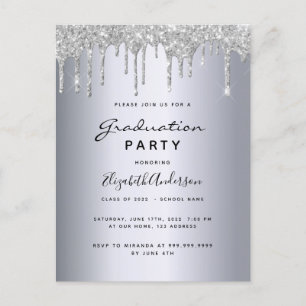 Carte Postale Graduation 2022 Silver glitter Invite