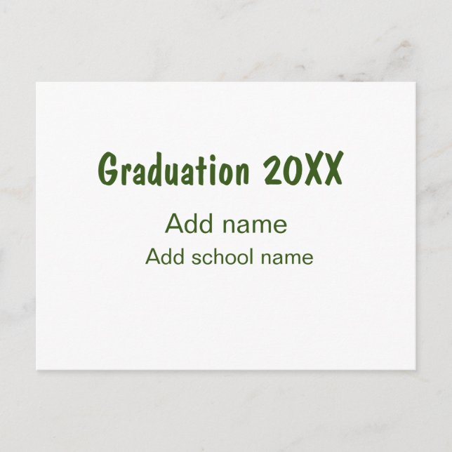 Carte Postale Graduation 20XX ajouter nom année école vert moder (Devant)