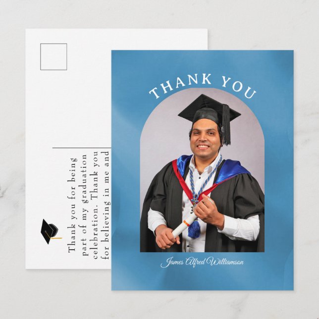 Carte Postale Graduation Arch blue background Thank You postcard (Devant / Derrière)